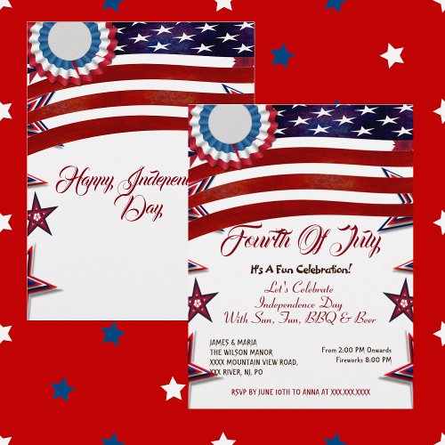 Patriotic Stars 4th July American Flag BBQ Party Invitation