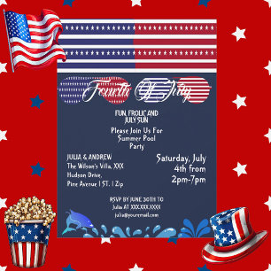 Patriotic Stars 4th July American Flag Pool Party Invitation