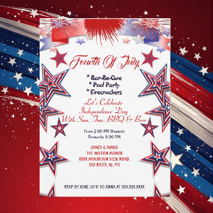 Patriotic Stars 4th July Firecrackers BBQ Party  I Invitation