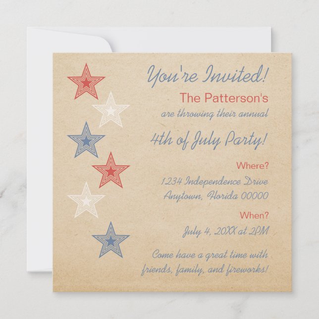 Patriotic Stars 4th of July Invitation (Front)