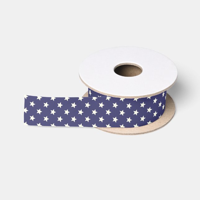 Patriotic Stars American Flag USA Blue White Satin Ribbon (Spool)