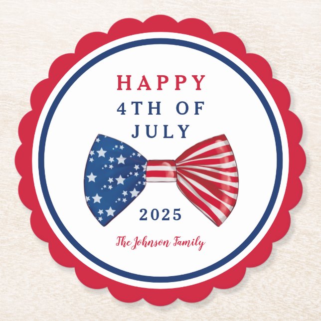 Patriotic Stars And Stripes 4th Of July Paper Coaster (Front)