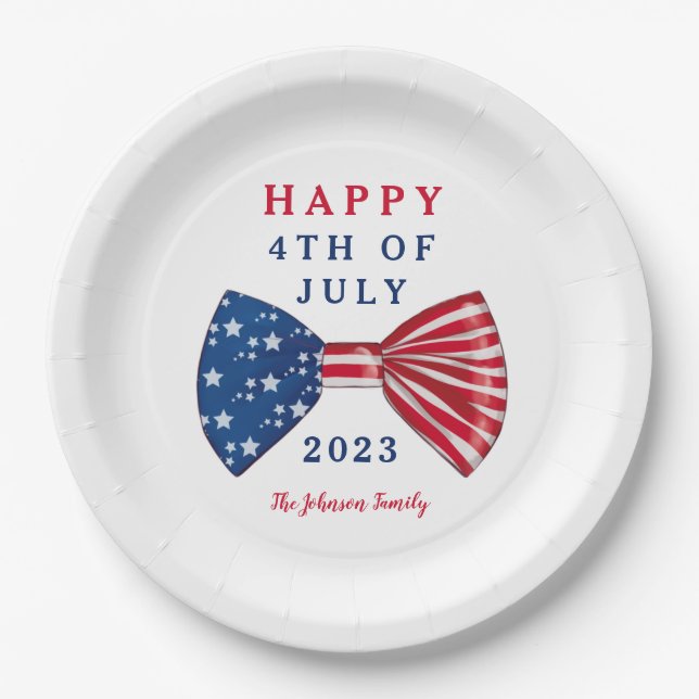 Patriotic Stars And Stripes 4th Of July Paper Plates (Front)