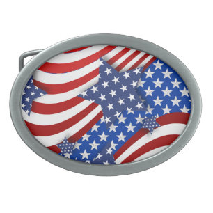 Patriotic Stars and Stripes American Flag Belt Buckle