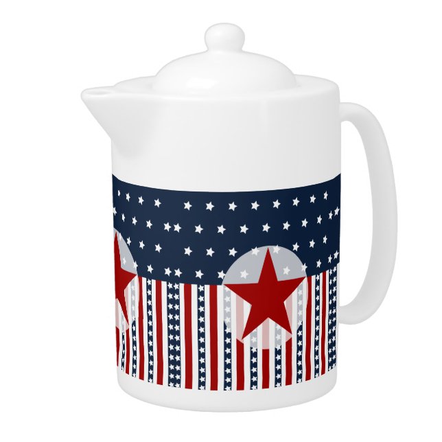 Patriotic Stars and Stripes American Flag Design Teapot (Right)