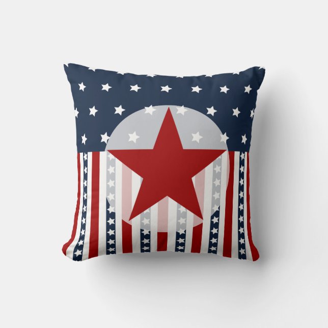 Patriotic Stars and Stripes American Flag Design Throw Pillow (Front)