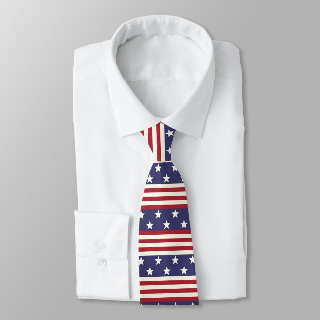 Patriotic Stars and Stripes American Flag USA Tie (Tied)