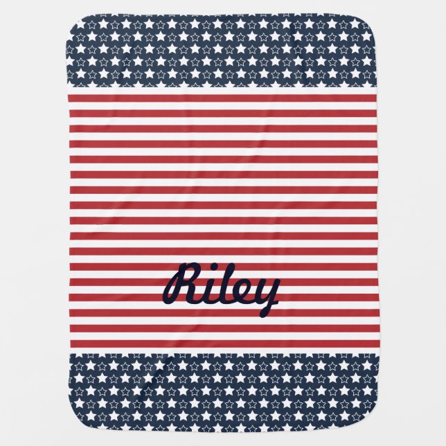 Patriotic Stars and Stripes Baby Blanket (Front)