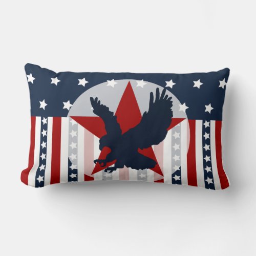 Patriotic Stars and Stripes Bald Eagle American Lumbar Pillow