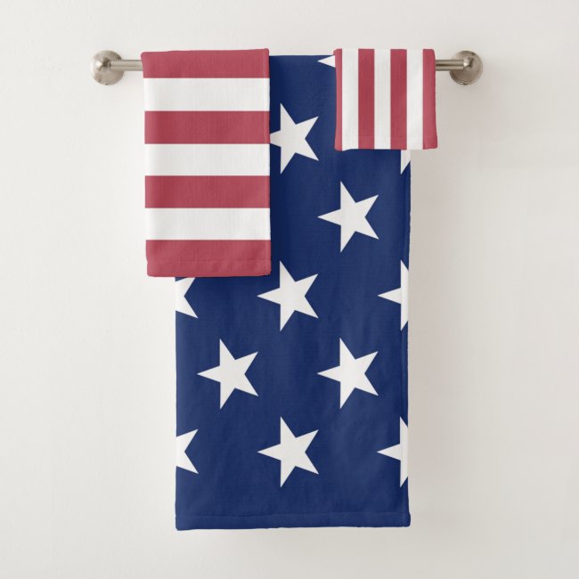 Patriotic Stars and Stripes Bath Towel Set