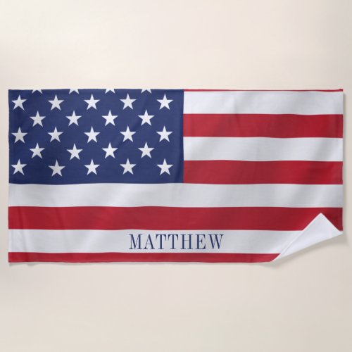 Patriotic Stars and Stripes Blue White USA Flag Beach Towel