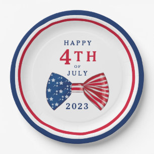 Patriotic Stars And Stripes Bow 4th Of July  Paper Plates
