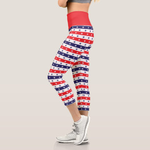 Patriotic Stars and Stripes Capri Leggings
