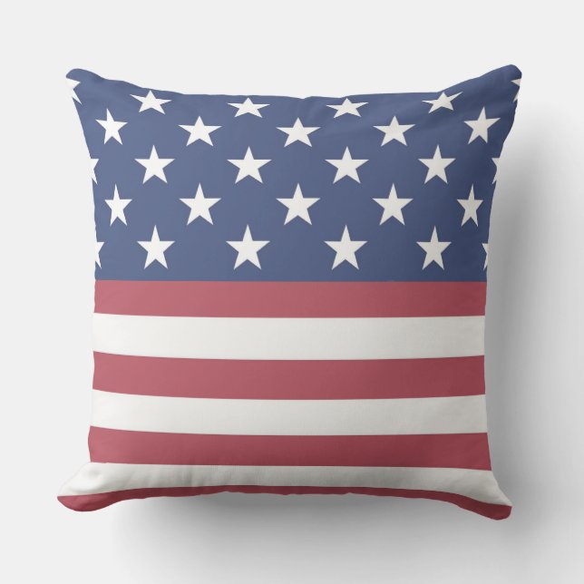 Patriotic Stars and Stripes Design Outdoor Pillow (Front)