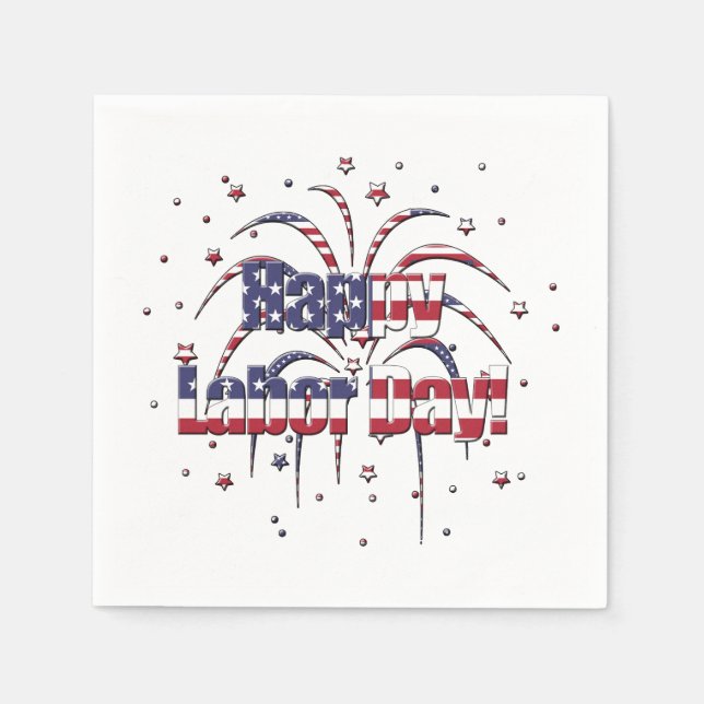 Patriotic Stars and Stripes Happy Labor Day Napkins (Front)