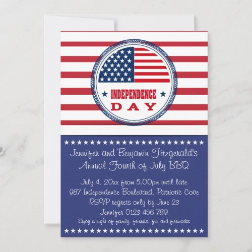 Patriotic Stars and Stripes July 4th BBQ Invite