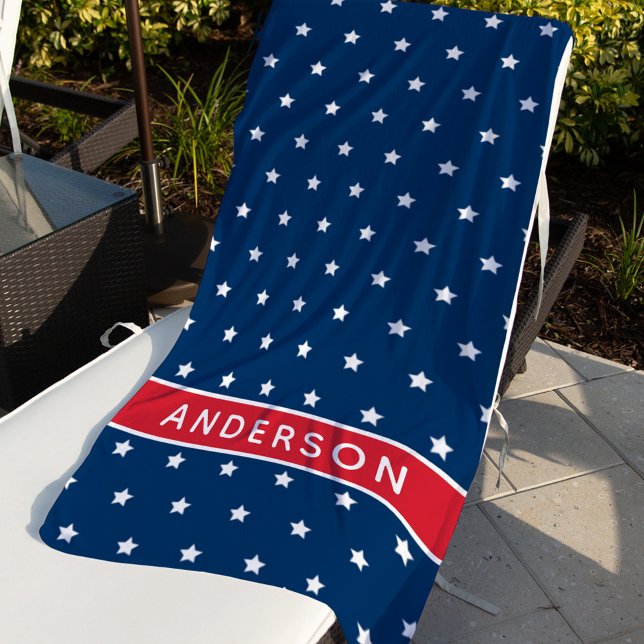 Patriotic Stars and Stripes Monogram Name Beach Towel (Creator Uploaded)