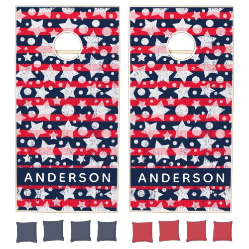 Patriotic Stars and Stripes Monogram Name  Cornhol Cornhole Set