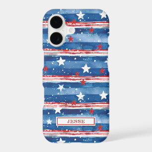 Patriotic Stars and Stripes Monogrammed iPhone 17 Case