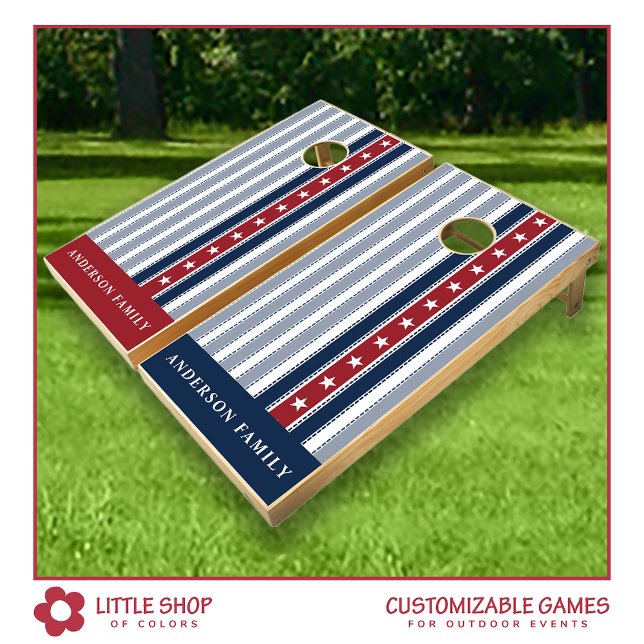 Patriotic Stars and Stripes Monogrammed Cornhole Set (Creator Uploaded)