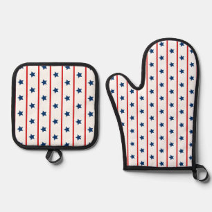 Patriotic Stars and Stripes Pattern Oven Mitt & Pot Holder Set