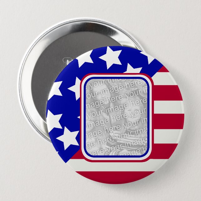 patriotic Stars and stripes photo frame Button (Front & Back)