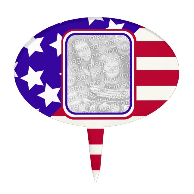 patriotic Stars and stripes photo frame Cake Topper (Front)