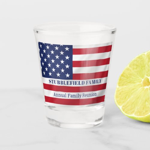 Patriotic Stars and Stripes Red Blue White Family Shot Glass