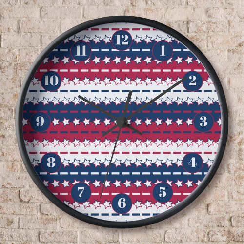 Patriotic _ Stars and stripes _ Red White Blue Clock