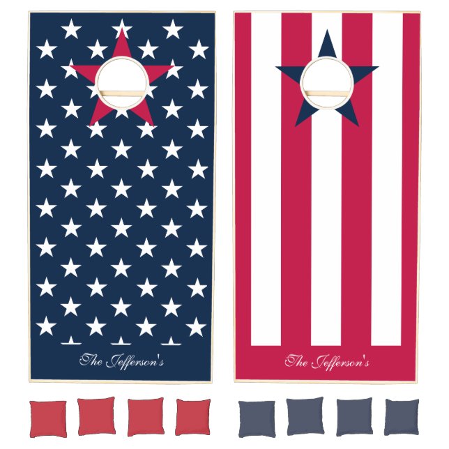 Patriotic Stars and Stripes Red White Blue Custom Cornhole Set (Set)