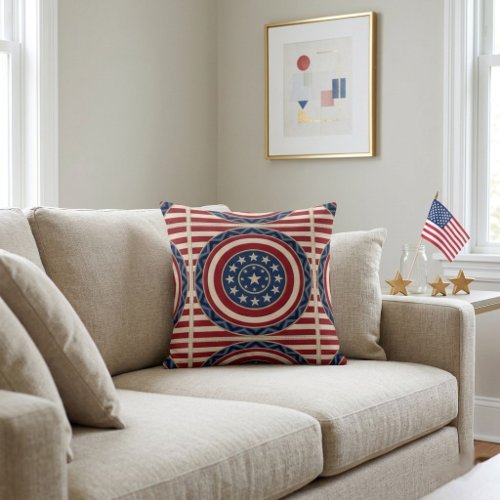 Patriotic Stars and Stripes Rustic Farmhouse Decor Throw Pillow