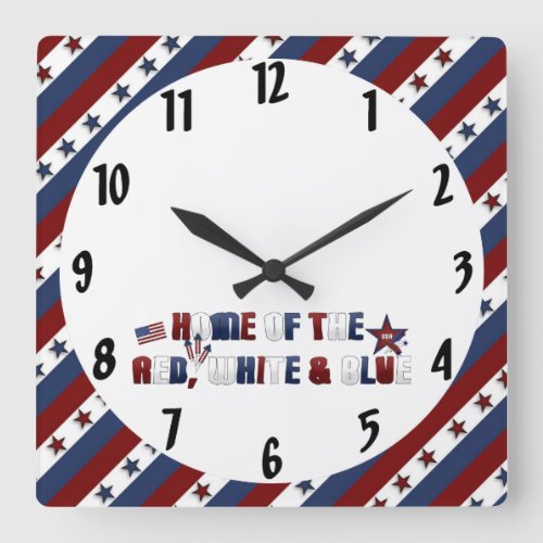 Patriotic Stars and Stripes Square Wall Clock