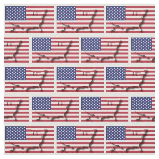 Patriotic STARS AND STRIPES USA Map Outline Fabric
