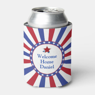 Patriotic Stars and Stripes Welcome Home with Name Can Cooler
