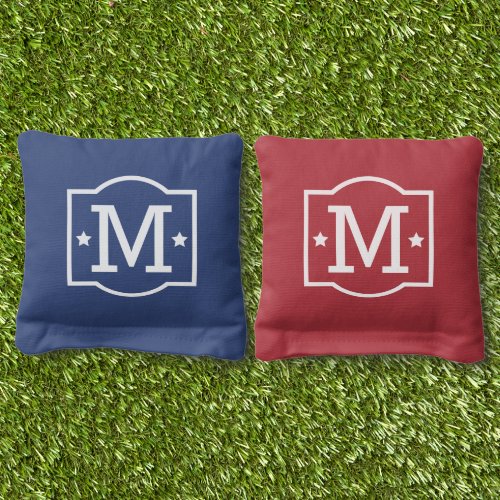 Patriotic Stars Custom Monogram Initial Cornhole Bags