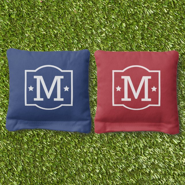 Patriotic Stars Custom Monogram Initial Cornhole Bags (Grass)