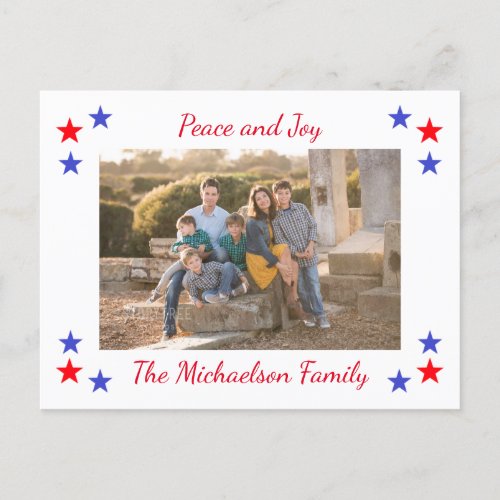 Patriotic Stars Family Photo Holiday Postcard