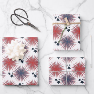 Patriotic Stars Fireworks White Blue Wrapping Paper Sheets