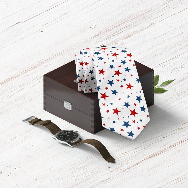 Patriotic Stars in Red White and Blue Pattern Neck Tie (Patriotic Stars in Red White and Blue Pattern Neck Tie)