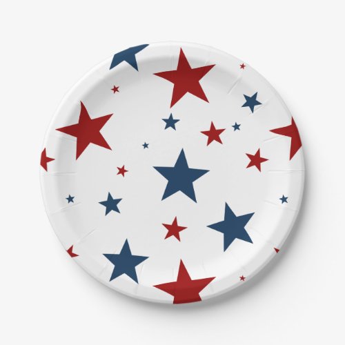 Patriotic Stars in Red White and Blue Pattern Paper Plates