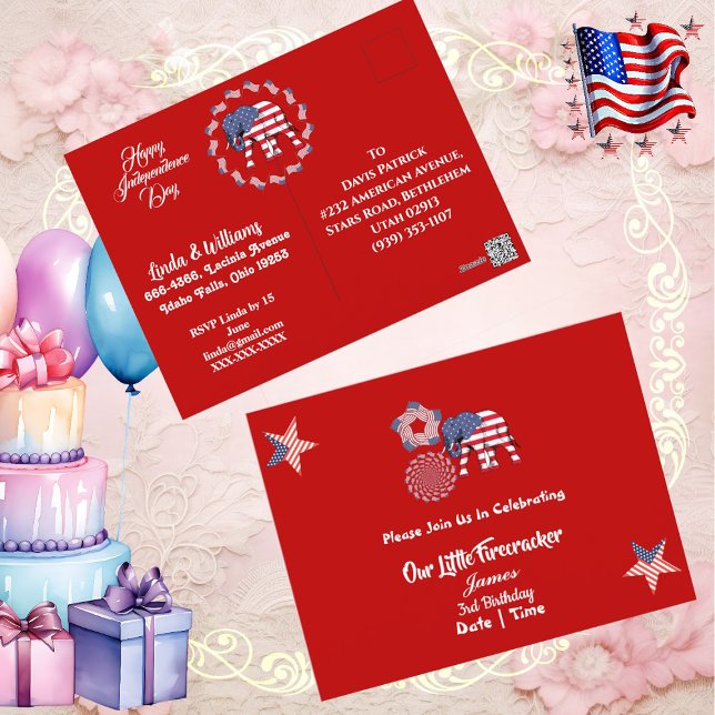 Patriotic Stars Little Firecracker Birthday Invite (Patriotic Stars Little Firecracker Birthday Invite)