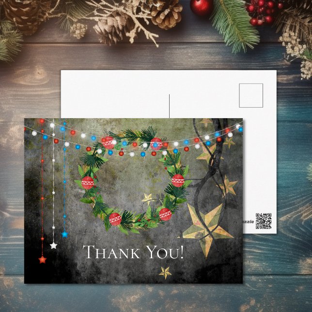 Patriotic Stars n Lights Holiday Wreath Thank You Postcard (Patriotic Stars n Lights Holiday Wreath Thank You Postcard)