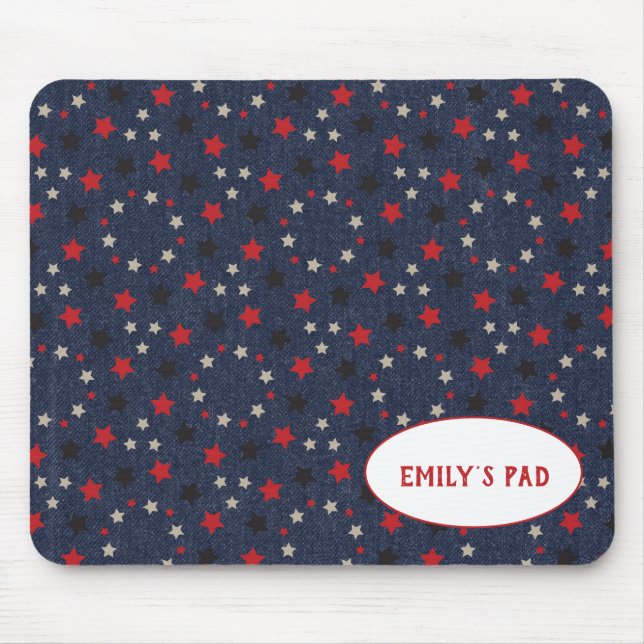 patriotic stars on blue with name mouse pad (Front)