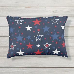 Patriotic Stars on Navy Blue Seamless Pattern Outdoor Pillow