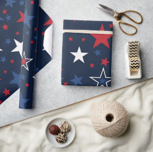 Patriotic Stars on Navy Blue Seamless Pattern Wrapping Paper