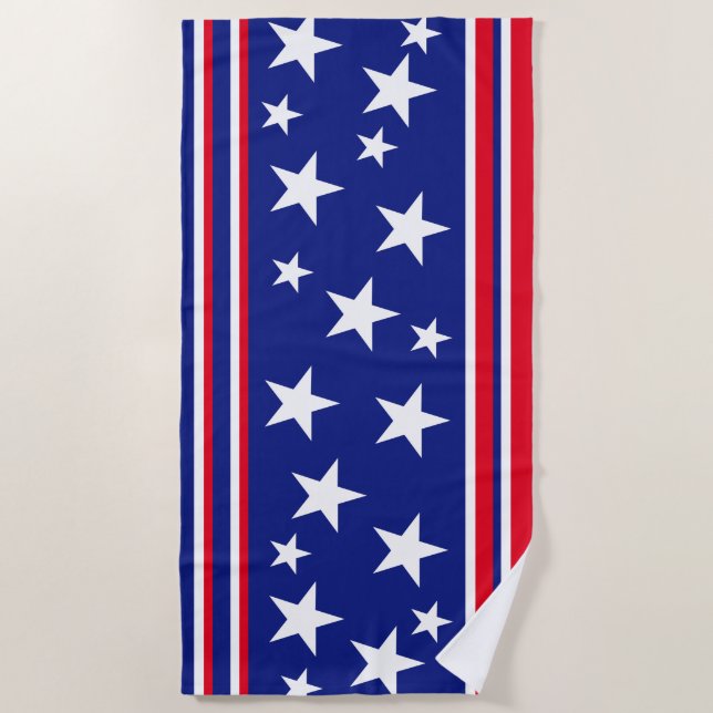 Patriotic Stars Red White Blue  Beach Towel (Front)