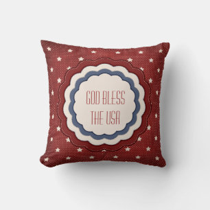 Patriotic Stars Red White Blue God Bless USA Throw Pillow