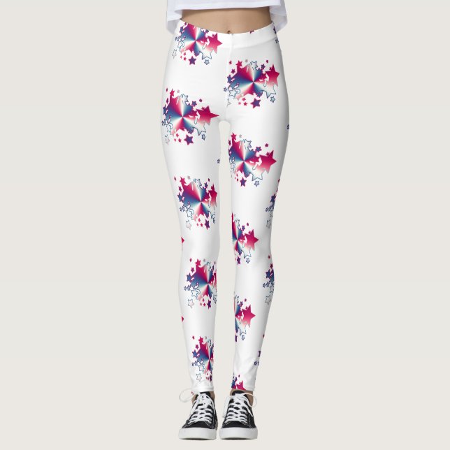 Patriotic Stars Red White Blue Pattern Geometric Leggings (Front)