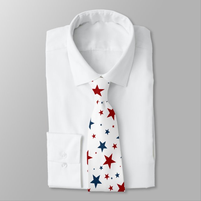 Patriotic Stars Red White Blue Pattern Neck Tie (Tied)
