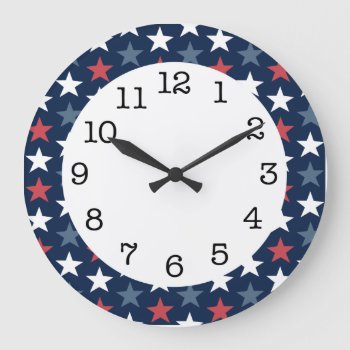 Patriotic Stars Red White & Blue Round Wall Clock by koncepts at Zazzle